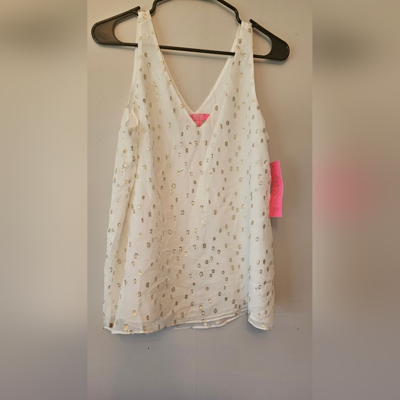 Lilly Pulitzer Tops - Lilly Pulitzer Gold and White Sleeveless Silky Tank Top NWT Small Womens Blouse